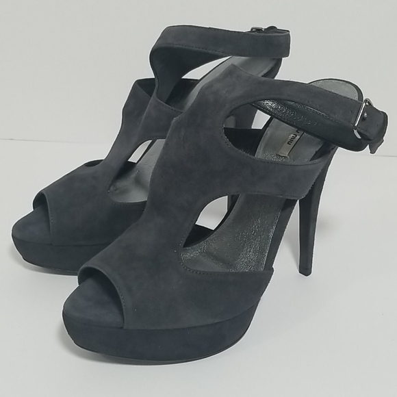 Miu Miu Grey Suede Platform Strappy Heels - Picture 3 of 8